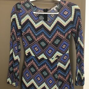 Long sleeve multicolored patterned romper